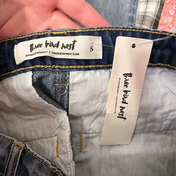 NWT Three Bird Nest Magnolia Patchwork Flare Wide Leg Jeans Size Small - Picture 11 of 16